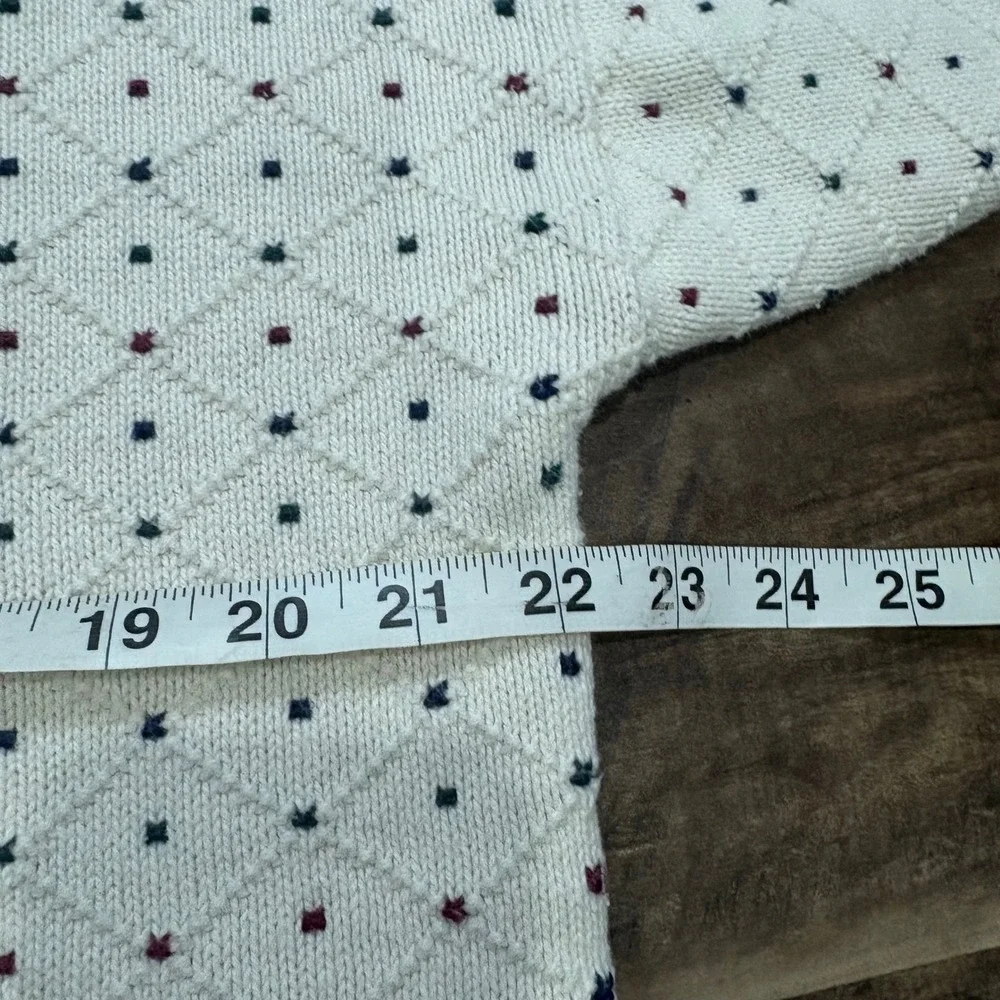 Vintage Y2K Lazarus Sweater Mens Large Cream 80s Diamond Knit Cotton Pullover